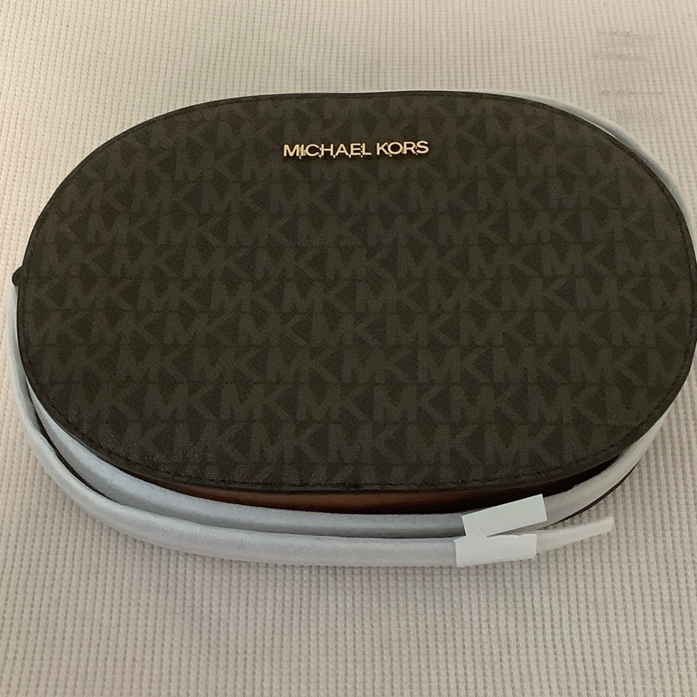 Michael Kors Brown Monogram Oval Crossbody Bag